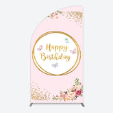 Lofaris Pink Floral Butterfly Happy Birthday Half Moon Arch Backdrop